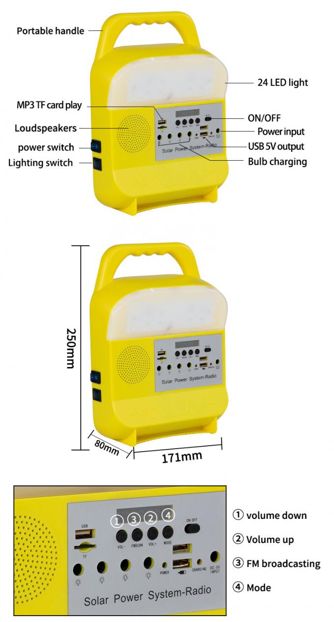 Solar Home Lighting System Emergency Power Supply/Camping Power Supply/Remote Area Solar Lighting with Charging Line